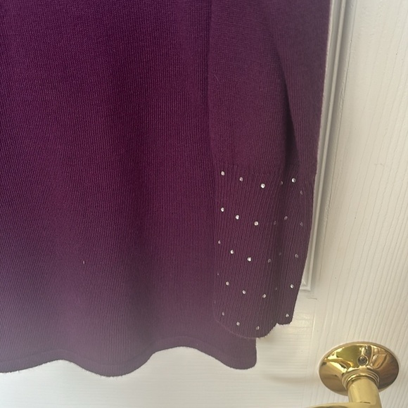 3 for $10 Questions Deep Purple Rhinestone Trimmed Tunic length Sweater Size L - Picture 4 of 9